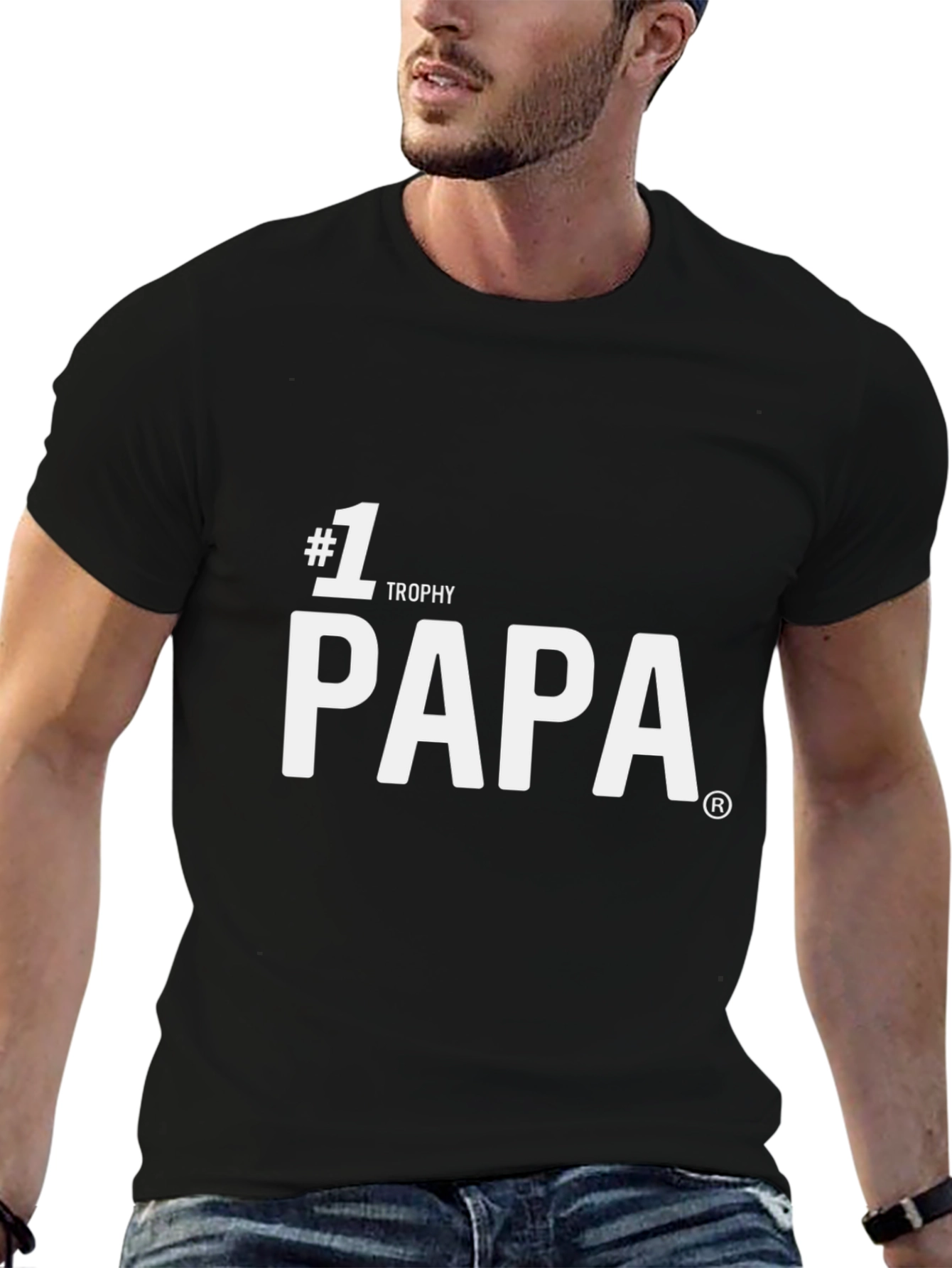 #1 Trophy Papa T-Shirt - Black Cotton Blend