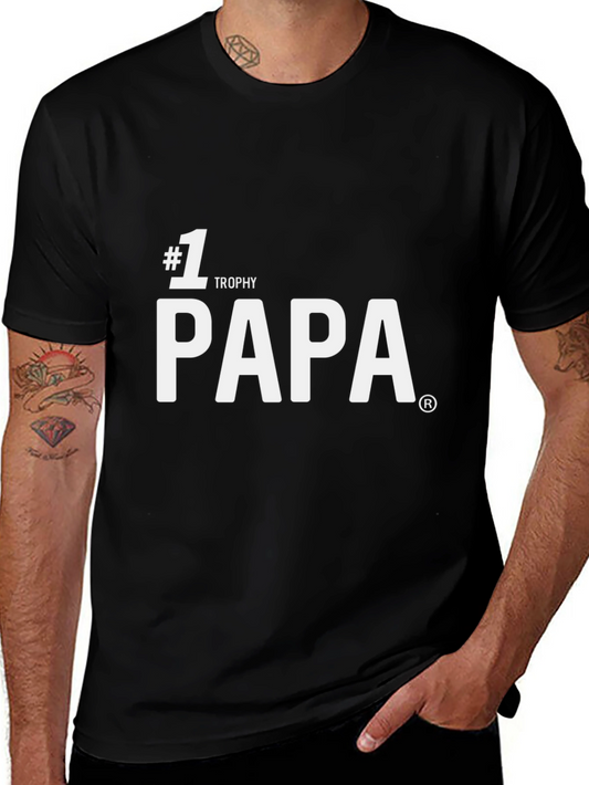 #1 Trophy Papa T-Shirt - Black Cotton Blend